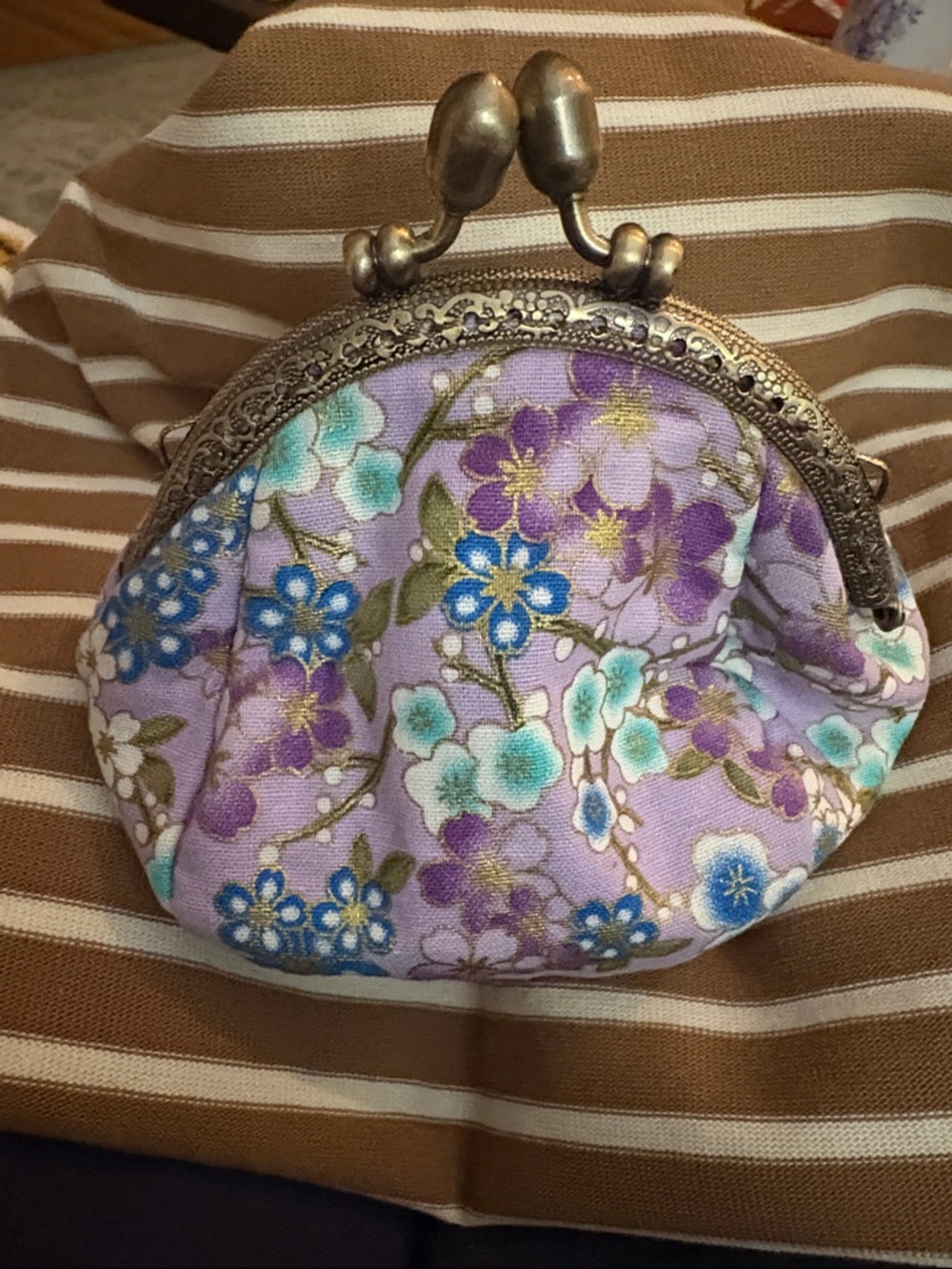 Floral Lavender Coin Purse with Vintage Metal Frame